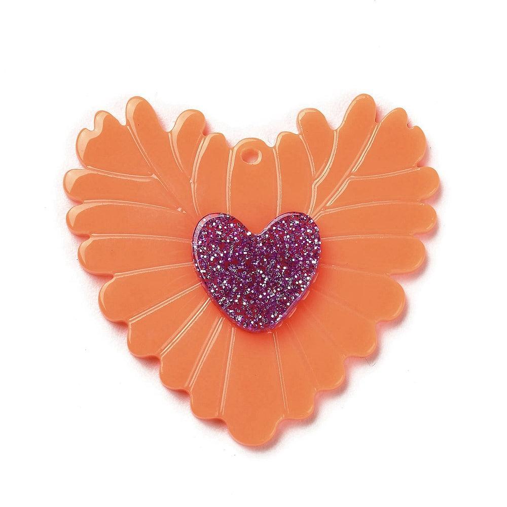 Acryl hanger hart oranje 37mm- per stuk-Kralen-Kraaltjes van Renate
