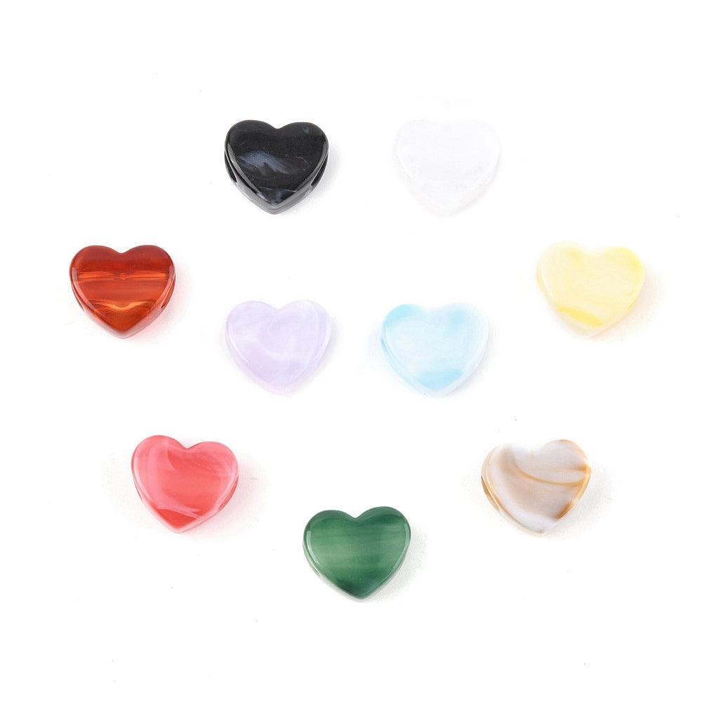 Acryl hartjes Gemstone multicolor 11.5x13.5mm ⌀4x4.5mm - per 12 stuks-Kralen-Kraaltjes van Renate