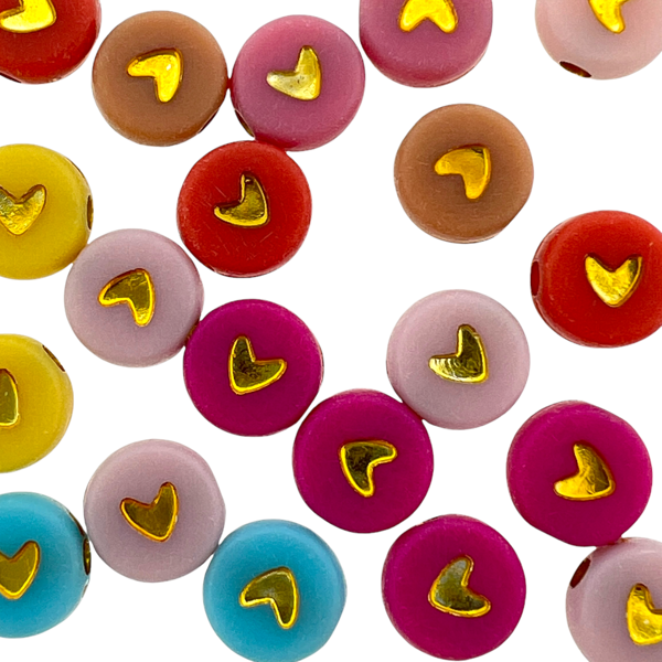 Acryl hartjes rond ♥︎ Multicolor goud 7mm - 20 stuks-Kralen-Kraaltjes van Renate