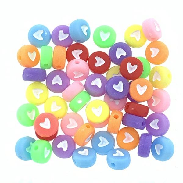 Acryl hartjes rond ♥︎ Multicolor wit 7mm - 20 stuks-Kraaltjes van Renate