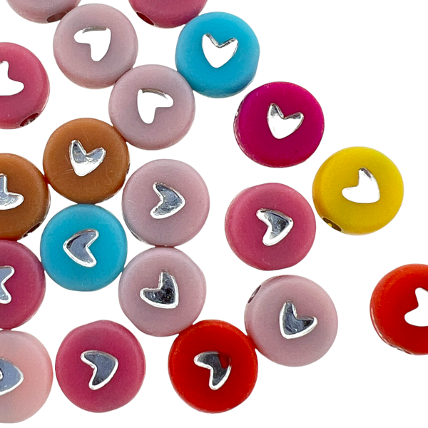 Kopie van Acryl hartjes rond ♥︎ Multicolor zilver 7mm - 20 stuks-Kralen-Kraaltjes van Renate