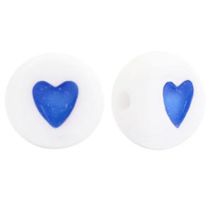 Acryl hartjes rond ♥︎ Wit blauw 7mm - 10 stuks-Kraaltjes van Renate