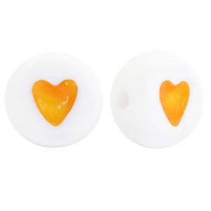 Acryl hartjes rond ♥︎ Wit geel 7mm - 10 stuks-Kraaltjes van Renate