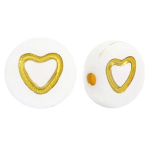 Acryl hartjes rond ♥︎ Wit goud 7mm - 20 stuks-Kraaltjes van Renate