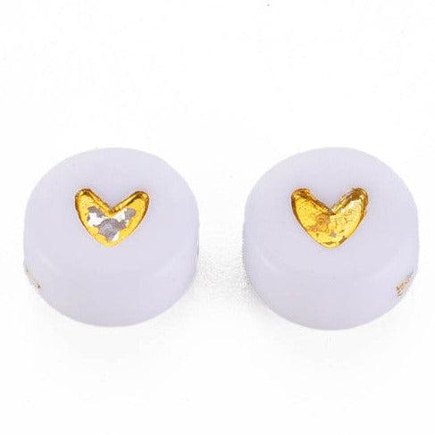 Acryl hartjes rond ♥︎ Wit goud 7mm - 50 stuks-Kralen-Kraaltjes van Renate