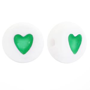 Acryl hartjes rond ♥︎ Wit groen 7mm - 10 stuks-Kraaltjes van Renate