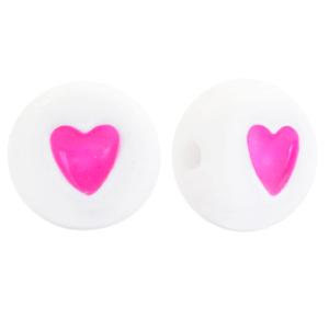 Acryl hartjes rond ♥︎ Wit neon roze 7mm - 10 stuks-Kraaltjes van Renate