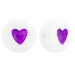 Acryl hartjes rond ♥︎ Wit paars 7mm - 10 stuks-Kraaltjes van Renate