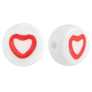 Acryl hartjes rond ♥︎ Wit rood 7mm - 10 stuks-Kraaltjes van Renate