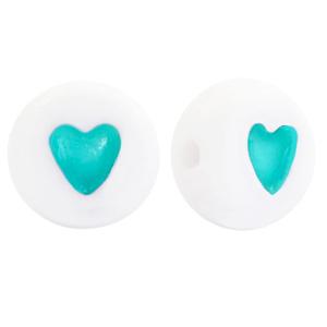 Acryl hartjes rond ♥︎ Wit turquoise 7mm - 10 stuks-Kraaltjes van Renate