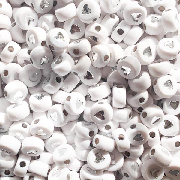 Acryl hartjes rond ♥︎ Wit zilver 7mm - 20 stuks-Kraaltjes van Renate