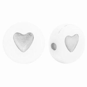 Acryl hartjes rond ♥︎ Wit zilver 7mm - 20 stuks-Kraaltjes van Renate
