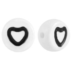 Acryl hartjes rond ♥︎ Wit zwart 7mm - 10 stuks-Kraaltjes van Renate