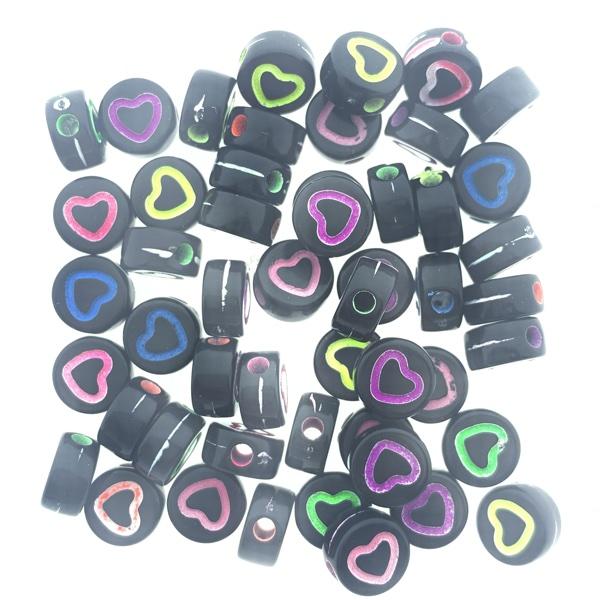 Acryl hartjes rond ♥︎ Zwart neon 7mm - 50 stuks-Kraaltjes van Renate