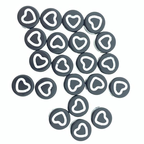 Acryl hartjes rond ♥︎ Zwart wit 7mm - 20 stuks-Kraaltjes van Renate