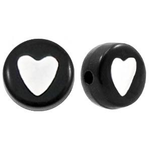 Acryl hartjes rond ♥︎ Zwart wit 7mm - 20 stuks-Kraaltjes van Renate