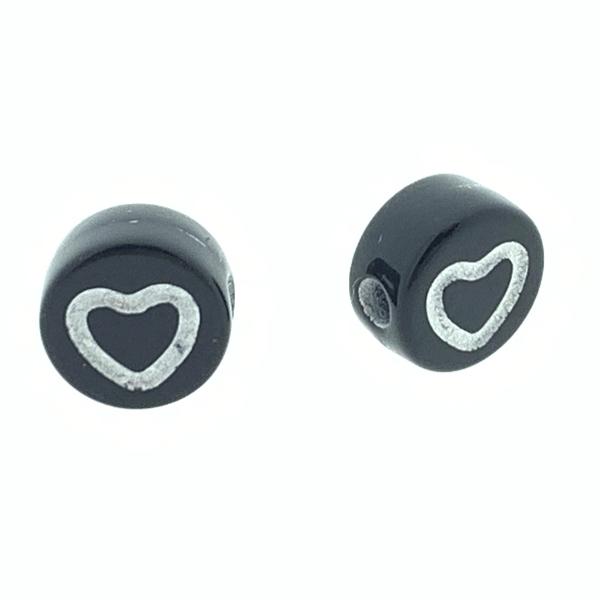 Acryl hartjes rond ♥︎ Zwart wit 7mm - 20 stuks-Kraaltjes van Renate