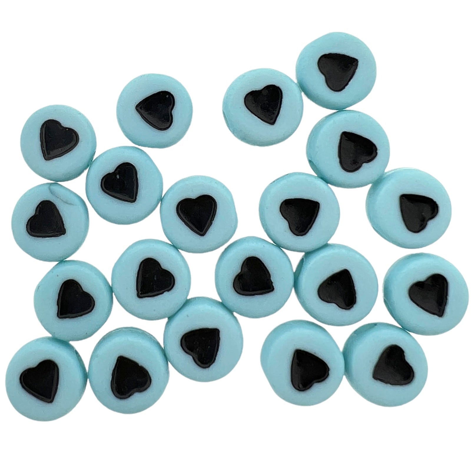 Acryl hartjes rond blauw-zwart 7mm - 20 stuks-Kralen-Kraaltjes van Renate