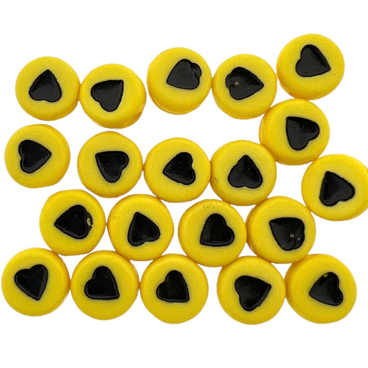 Acryl hartjes rond geel-zwart 7mm - 20 stuks-Kralen-Kraaltjes van Renate