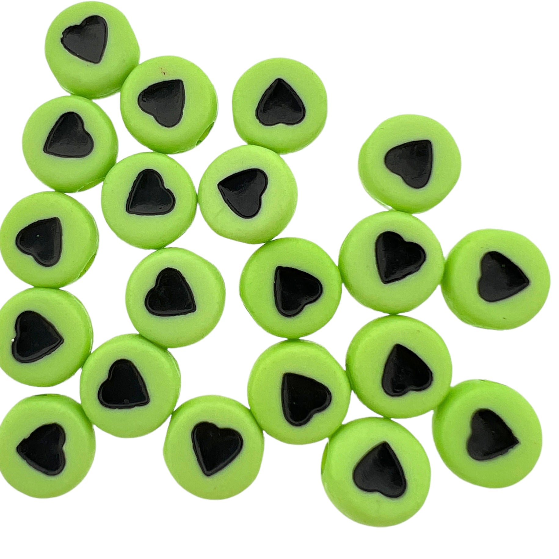 Acryl hartjes rond groen-zwart 7mm - 20 stuks-Kralen-Kraaltjes van Renate