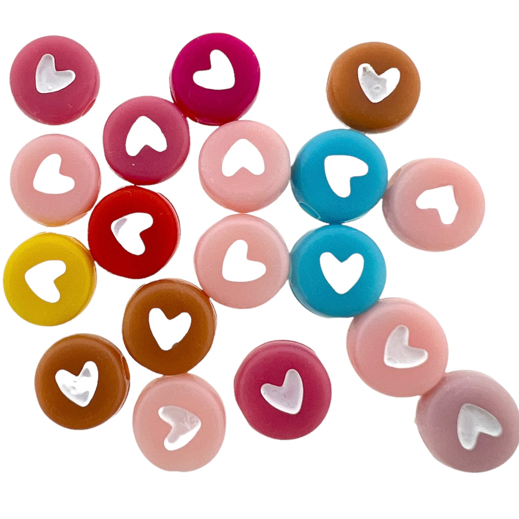 Acryl hartjes rond multicolor wit 7mm - 20 stuks-Kralen-Kraaltjes van Renate