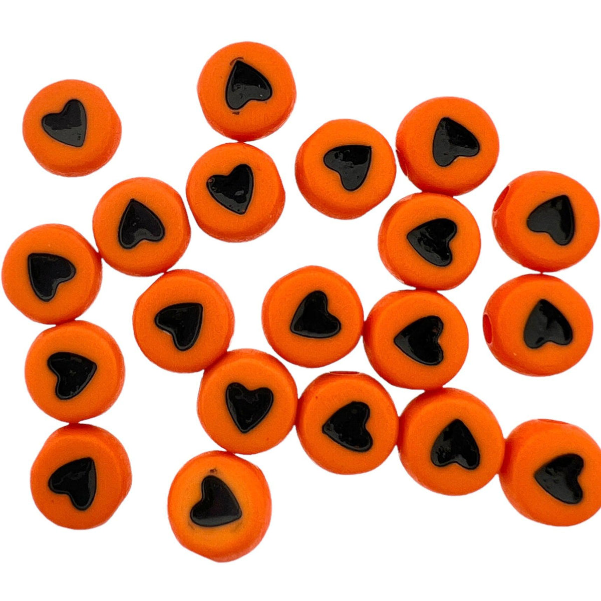 Acryl hartjes rond oranje-zwart 7mm - 20 stuks-Kralen-Kraaltjes van Renate