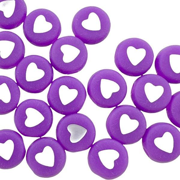 Acryl hartjes rond ♥︎ paars wit 7mm - 10 stuks-Kralen-Kraaltjes van Renate
