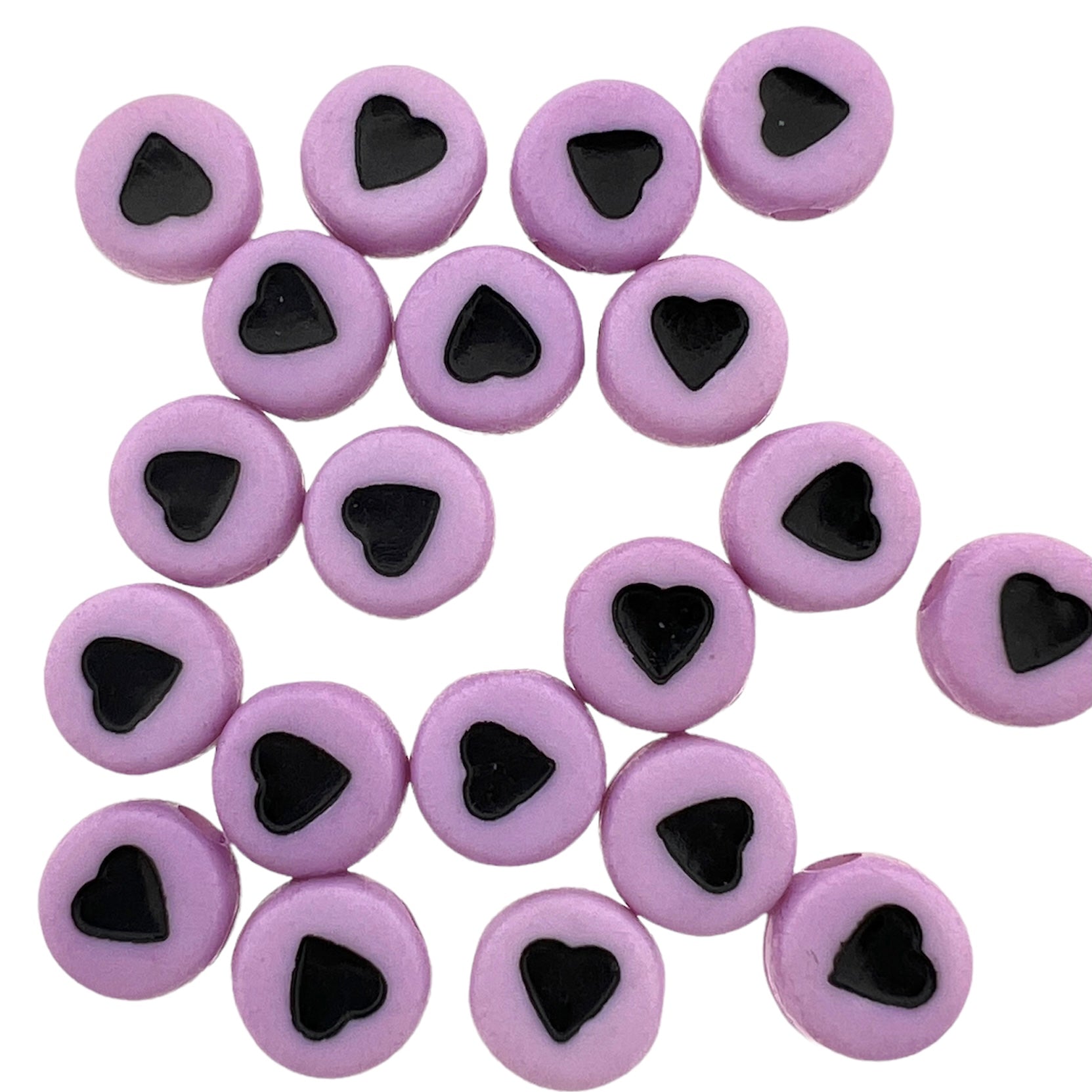 Acryl hartjes rond paars-zwart 7mm - 20 stuks-Kralen-Kraaltjes van Renate