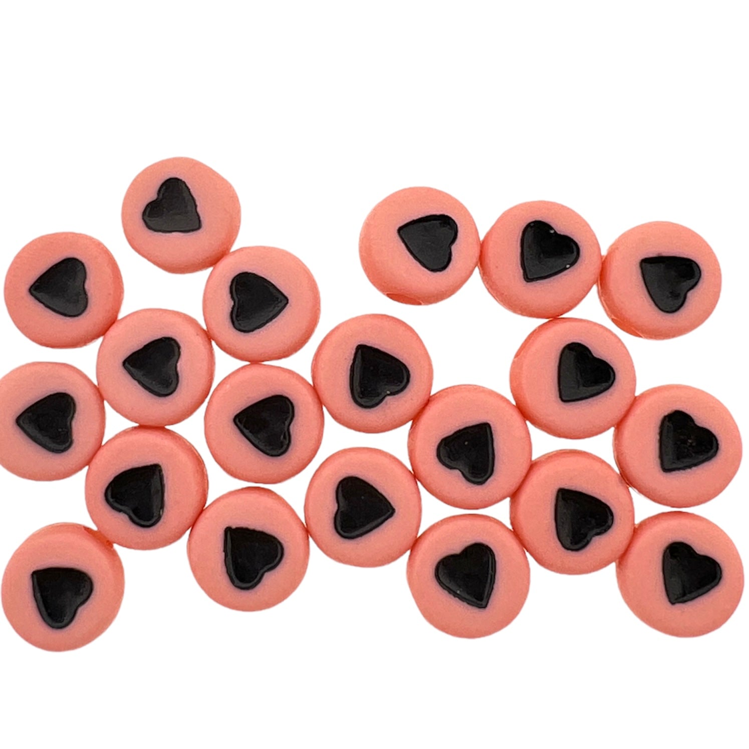 Acryl hartjes rond peach-zwart 7mm - 20 stuks-Kralen-Kraaltjes van Renate