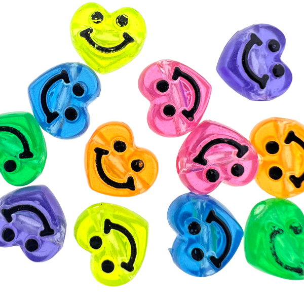 Acryl hartjes smiley kralen 10mm - 12 stuks-Kralen-Kraaltjes van Renate