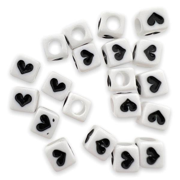 Acryl hartjes vierkant ♥︎ wit zwart 7mm - 20 stuks-Kralen-Kraaltjes van Renate