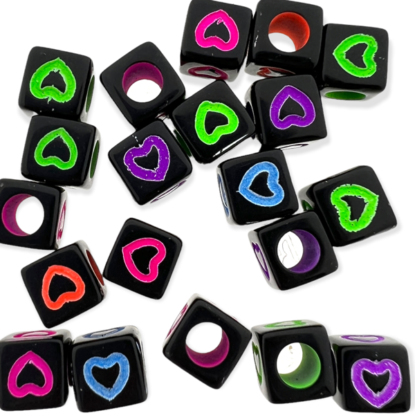 Acryl hartjes vierkant zwart-neon 7x7x7mm - 20 stuks-Kralen-Kraaltjes van Renate