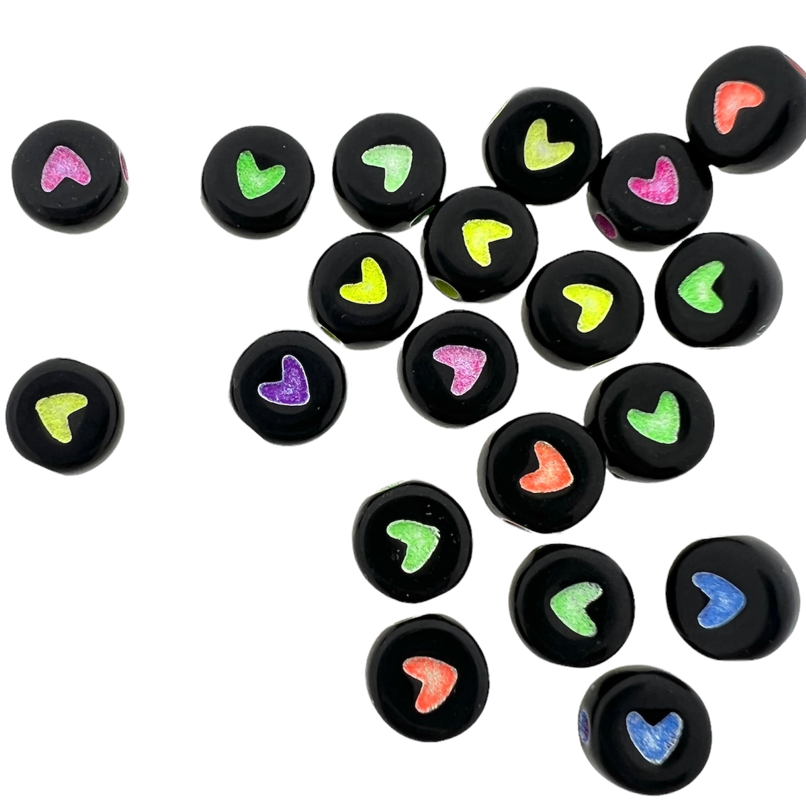 Acryl hartjes zwart-neon 7mm - 20 stuks-Kralen-Kraaltjes van Renate