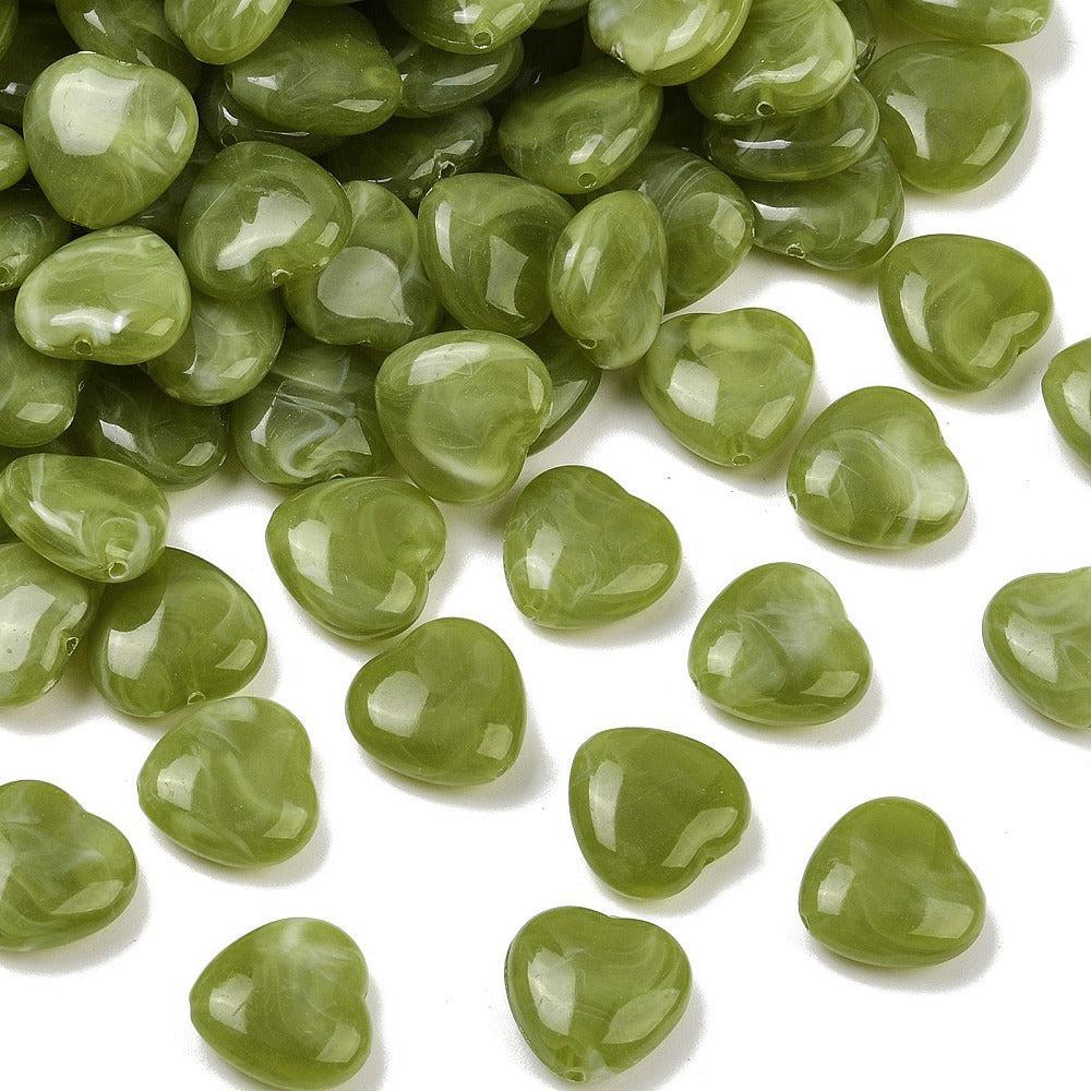 Acryl kraal hart Gemstone olijfgroen 15mm - per stuk-Kralen-Kraaltjes van Renate