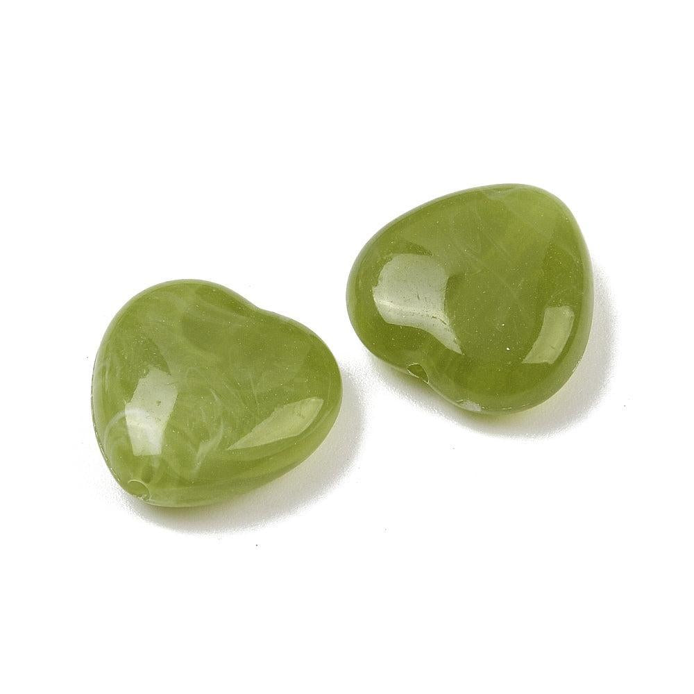 Acryl kraal hart Gemstone olijfgroen 15mm - per stuk-Kralen-Kraaltjes van Renate