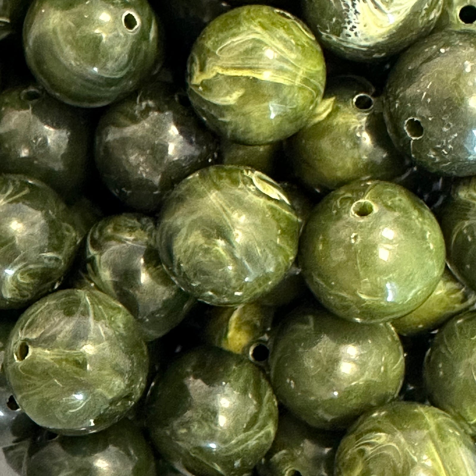 Acryl kraal marmer Olijf Groen 16mm - per stuk-Kralen-Kraaltjes van Renate