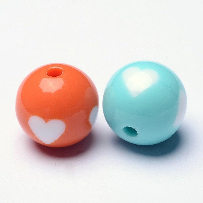 Acryl kraal opaque 16mm multicolor met hart - per 5 stuks-Kralen-Kraaltjes van Renate