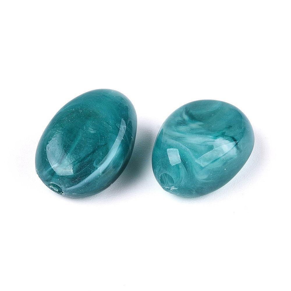 Acryl kraal ovaal marmer teal 18mm - per stuk-Kralen-Kraaltjes van Renate