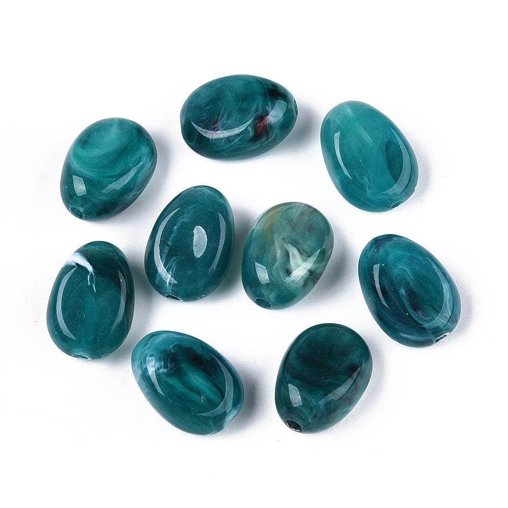 Acryl kraal ovaal marmer teal 18mm - per stuk-Kralen-Kraaltjes van Renate