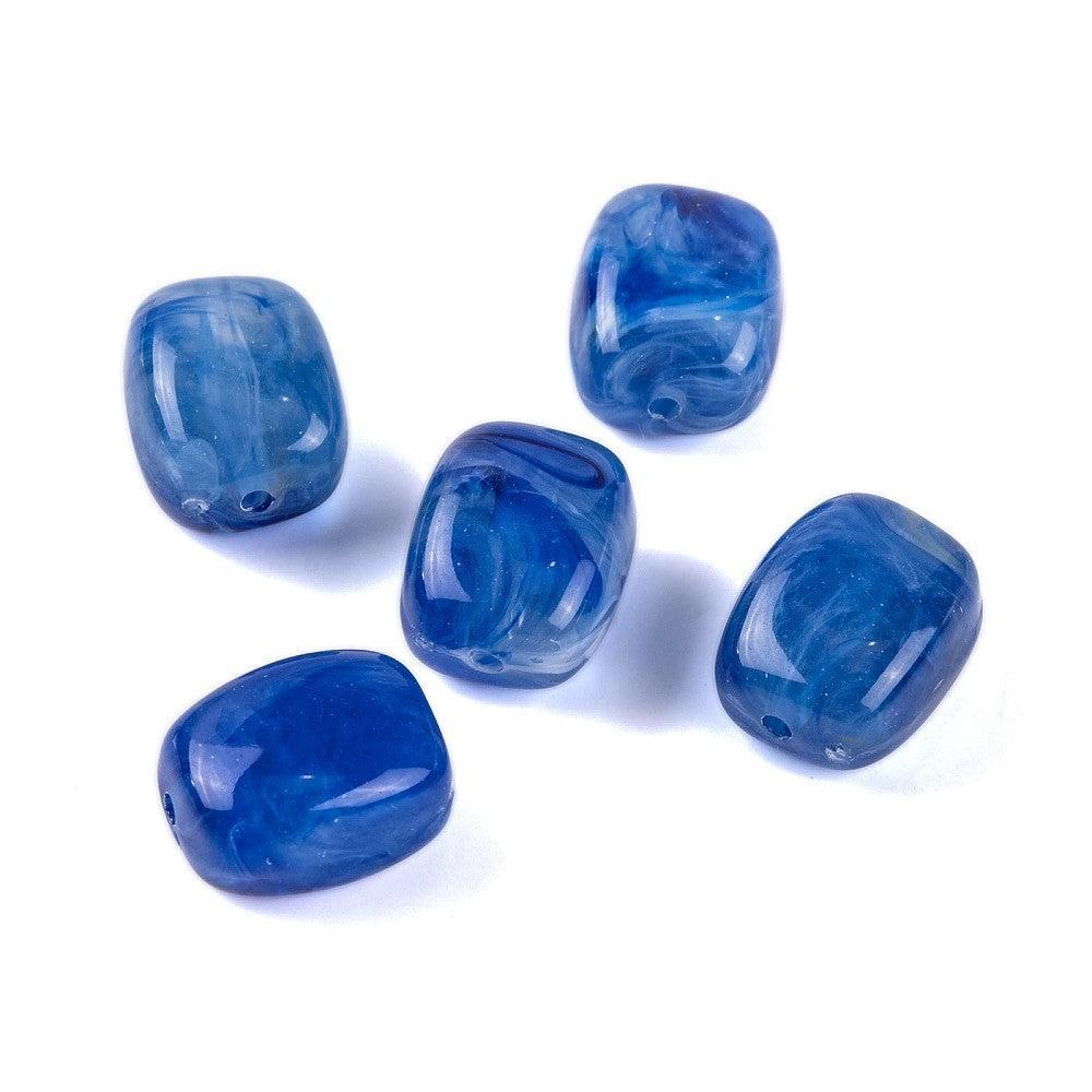 Acryl kraal rechthoek marmer blauw 13mm - per stuk-Kralen-Kraaltjes van Renate