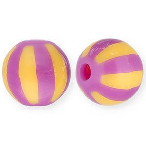 Acryl kraal rond gestreept Paars / Geel 12mm - per stuk-Kralen-Kraaltjes van Renate