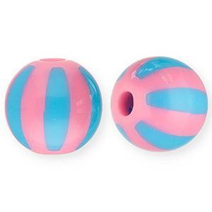 Acryl kraal rond gestreept Roze / Blauw 12mm - per stuk-Kralen-Kraaltjes van Renate