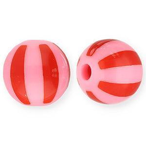Acryl kraal rond gestreept Roze / Rood 12mm - per stuk-Kralen-Kraaltjes van Renate