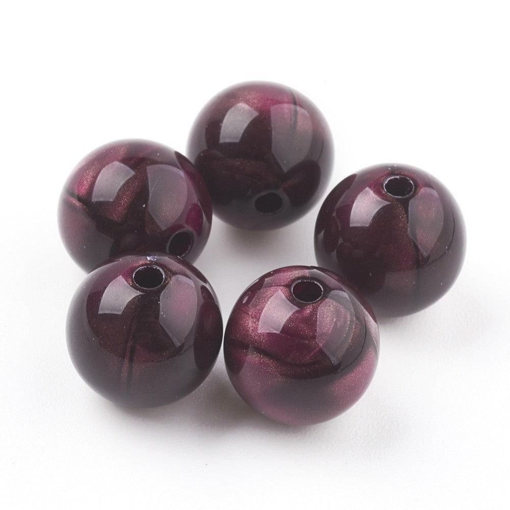 Acryl kraal rond marble aubergine 16mm - per stuk-Kralen-Kraaltjes van Renate