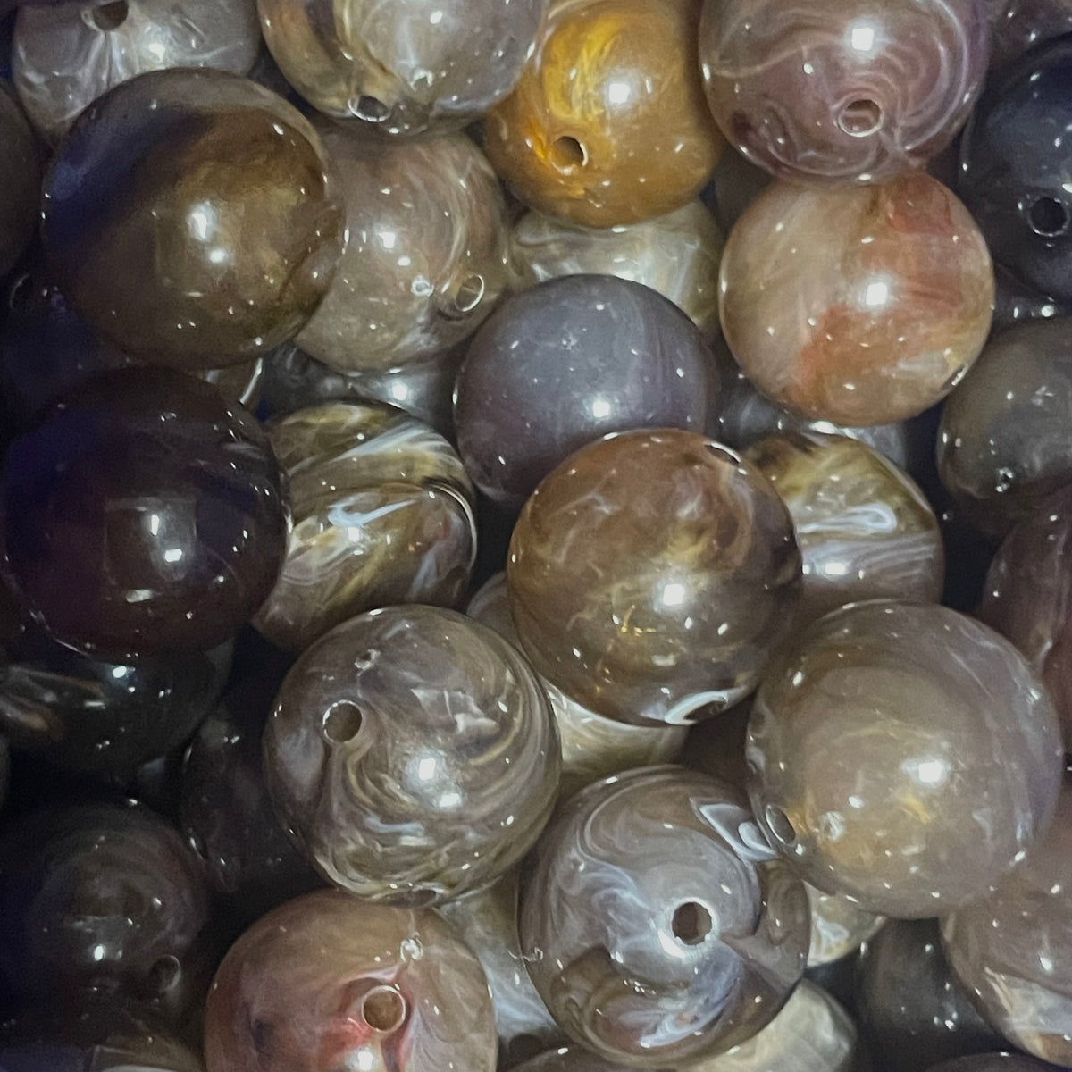 Acryl kraal rond marble lichtbruin 16mm - per stuk-Kralen-Kraaltjes van Renate