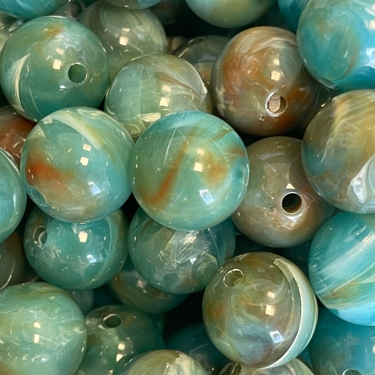 Acryl kraal rond marble turquoise 20mm - per stuk-Kralen-Kraaltjes van Renate