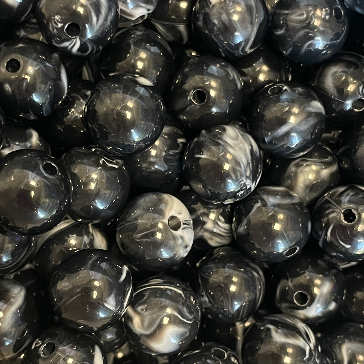Acryl kraal rond marble zwart 14mm - per stuk-Kralen-Kraaltjes van Renate