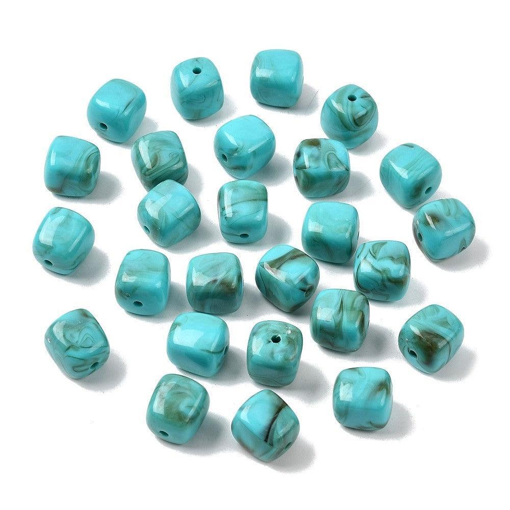 Acryl kraal vierkant marmer turquoise 17mm - per stuk-Kralen-Kraaltjes van Renate