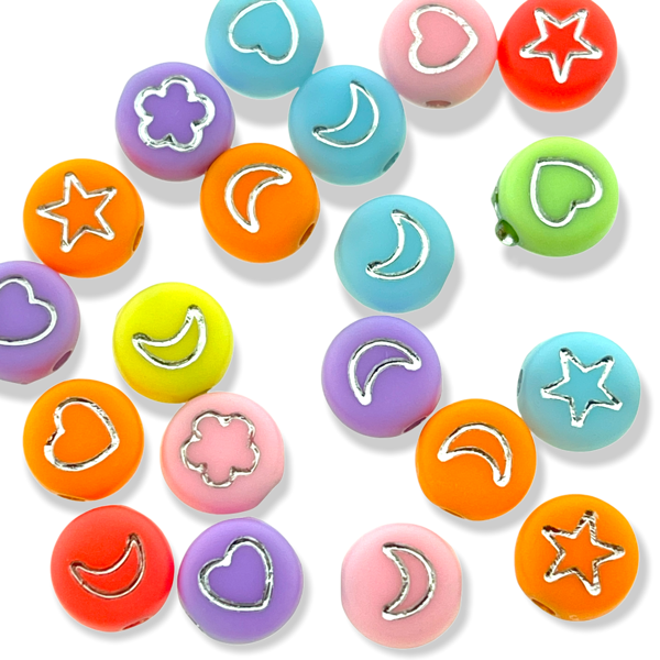 Acryl kralen figuur mix Multicolor zilver 7mm - 20 stuks-Kralen-Kraaltjes van Renate