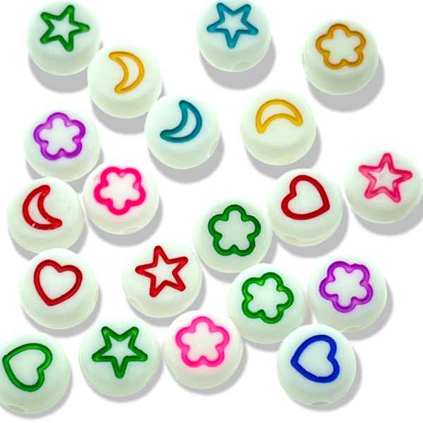 Acryl kralen figuur mix Wit multicolor 7mm - 20 stuks-Kralen-Kraaltjes van Renate